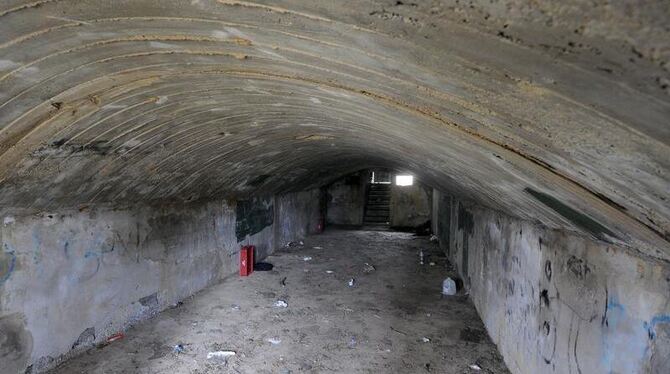 Das Innere des Tornado-Bunkers, in dem Bewohner des kleinen Ortes Tushka Unterschlupf fanden.