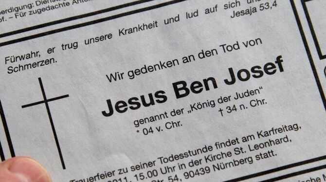 Todesanzeige für Jesus in einer Nürnberger Zeitung.
