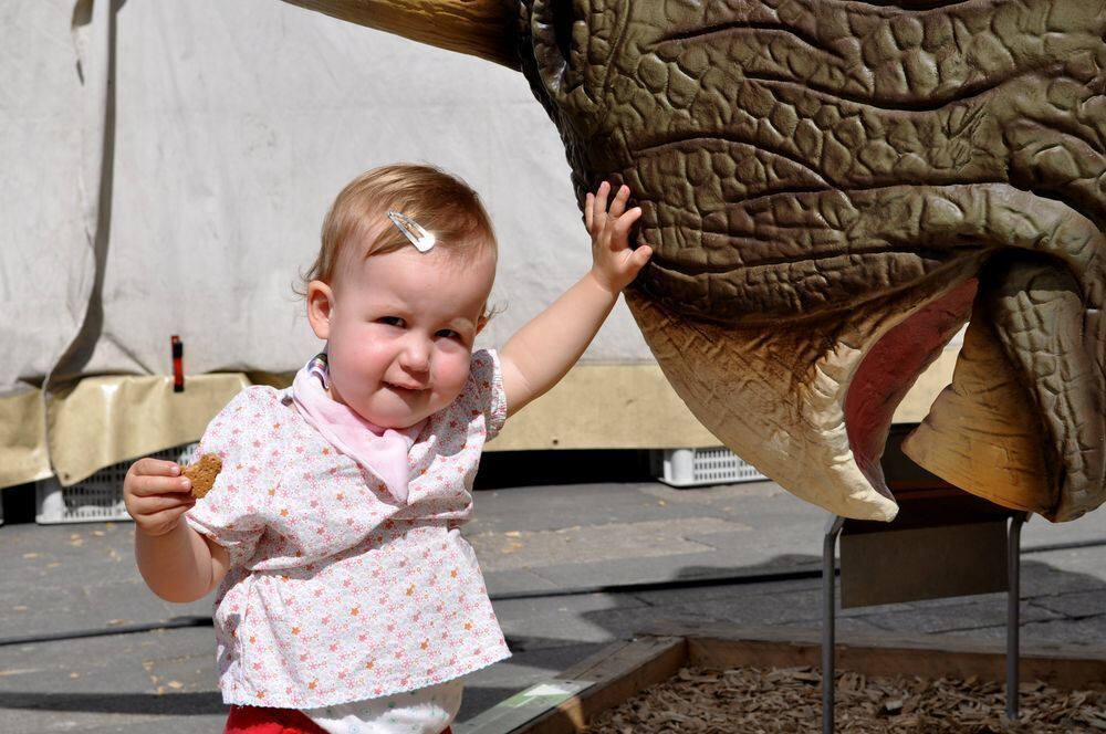 Rieke kann erst seit Kurzem laufen und ist begeistert von den Dinos. Foto: Prax