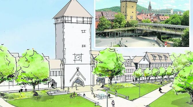 Auch der Platz vor dem Tübinger Tor soll neu gestaltet werden. Der Steg über die Konrad-Adenauer-Straße endet künftig unmittelba Auch der Platz vor dem Tübinger Tor soll neu gestaltet werden. Der Steg über die Konrad-Adenauer-Straße endet künftig unmittelba