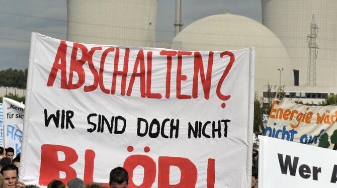 Mehr als 1000 RWE-Auszubildende demonstrieren am 4.9.2009 für den Erhalt des Atomkraftwerks Biblis in Hessen.
