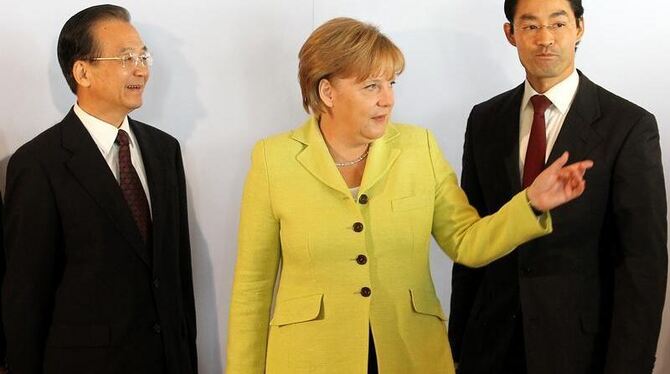 Bundeskanzlerin Merkel, Bundeswirtschaftsminister Rösler und Chinas Ministerpräsident Wen Jiabao.