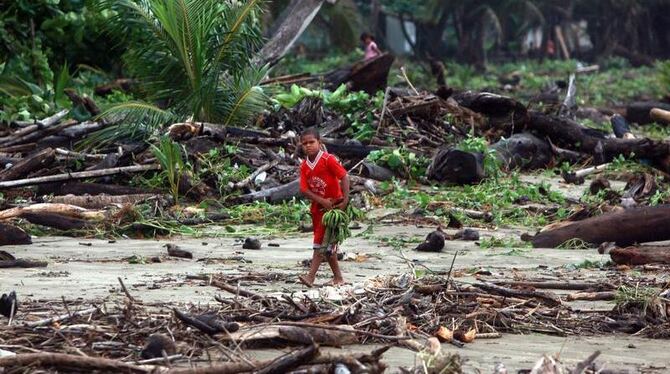 »Irene« war da: Ein von Trümmerstücken und Holz übersäter Strand in der Dominikanischen Republik.