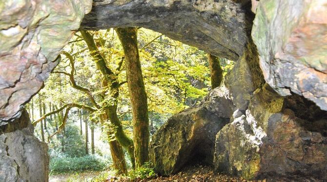 Der Hohle Fels im Lehrtal bei Pfronstetten ist eine von den weniger bekannten Höhlen im Reutlinger Kreisgebiet. GEA-FOTO: MEYER Der Hohle Fels im Lehrtal bei Pfronstetten ist eine von den weniger bekannten Höhlen im Reutlinger Kreisgebiet. GEA-FOTO: MEYER
