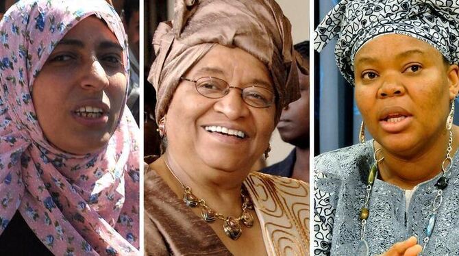Die jemenitische Menschenrechtlerin Tawakkul Karman (l), Liberias Präsidentin Ellen Johnson-Sirleaf (M) und die liberianische