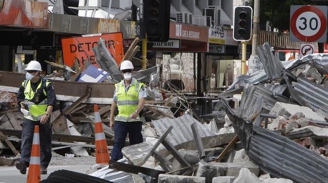 Die teilweise zerstörte Innenstadt von Christchurch. Allein die Erdbeben in Japan im März und Neuseeland im Februar verursach