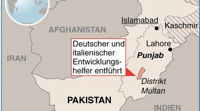 In Pakistan im Distrikt Multan (Provinz Punjab) wurden ein deutscher und ein italienischer Entwicklungshelfer entführt.