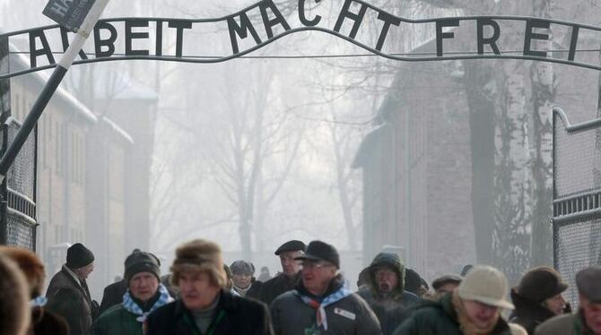 Ältere Besucher in Auschwitz-Birkenau. Foto: Leszek Szymanski / Archiv
