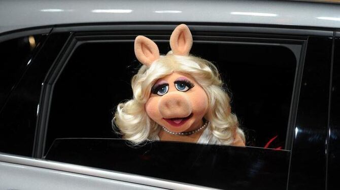Miss Piggy kommt standesgemäß zur Verleihung der Golden Kamera. Foto: Jens Kalaene