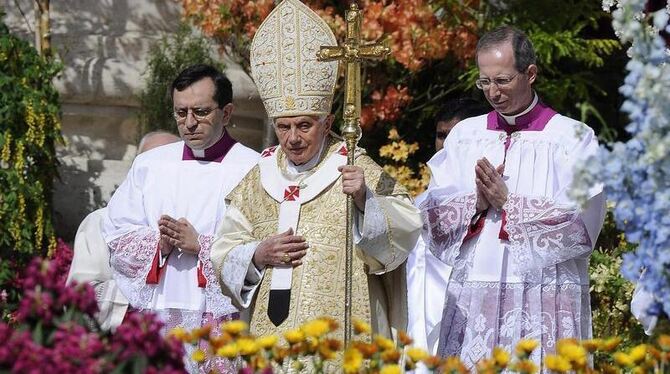 Papst Benedikt im Garten des Petersdoms. Foto: Maurizio Brambatti