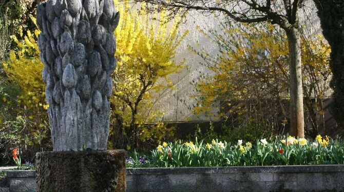 Auch der Gönninger Tulpenbrunnen hat wieder seinen großen Auftritt.