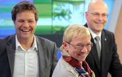 Die schleswig-holsteinischen Spitzenkandidaten von Robert Habeck (Bündnis 90/Die Grünen), Anke Spoorendonk (SSW) und Torsten 