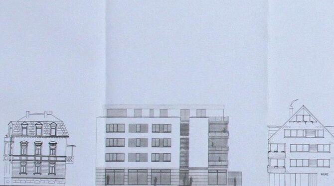 Die Häuserhöhen und -größen in der Schönbeinstraße: Links die Völter-Villa, rechts daneben der geplante Flachdachbau mit einem G