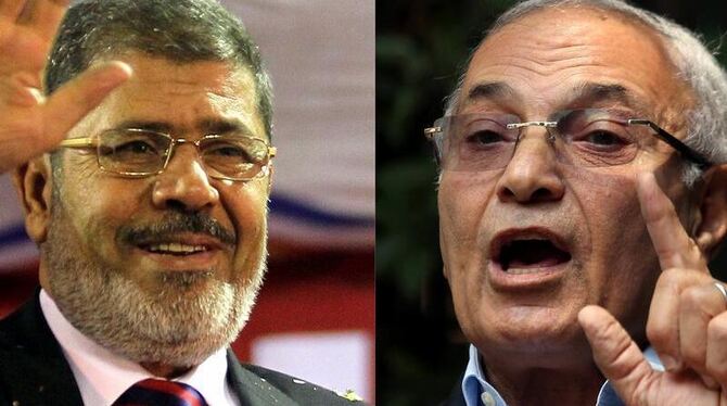 Mohammed Mursi (l) und Ahmed Schafik sind bei der Präsidentenwahl in Ägypten noch im Rennen. Foto: Khaled Elfiqi