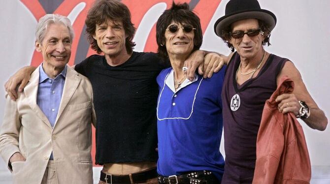 Rolling Stones 2005 bei der »Bigger-Bang«-Tour (von links): Charlie Watts, Mick Jagger, Ron Wood, Keith Richards.  FOTO: DPA