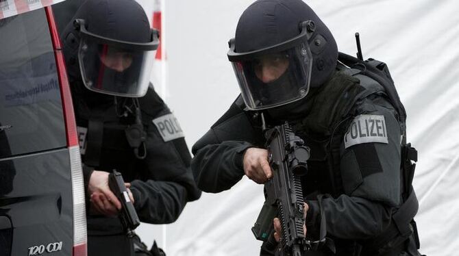 Beamte des Spezialeinsatzkommandos (SEK) haben eine Wohnung in Lehrensteinsfeld gestürmt, in der Schüsse gefallen waren. Foto
