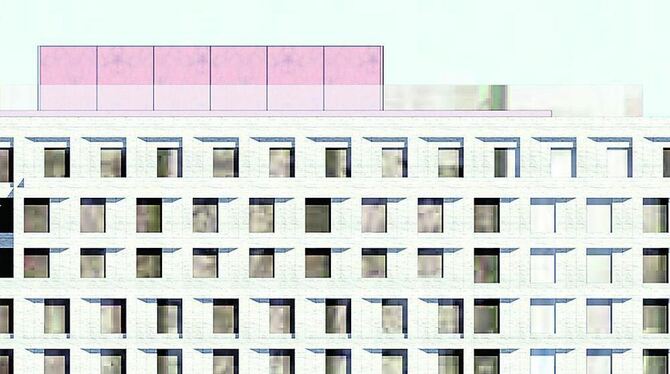 Die Fassade des Stadthallen-Hotels ist durch Max Dudlers Sieger-Entwurf vorgegeben - der »Dachaufbau« in dieser Ansicht gehört n
