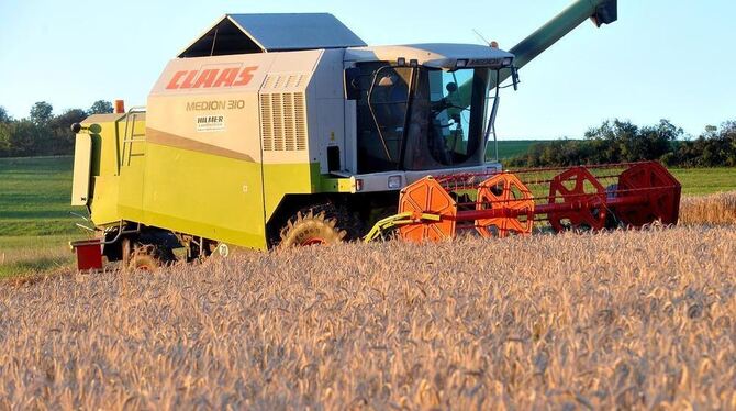 Auf vollen Touren: Mähdrescher.