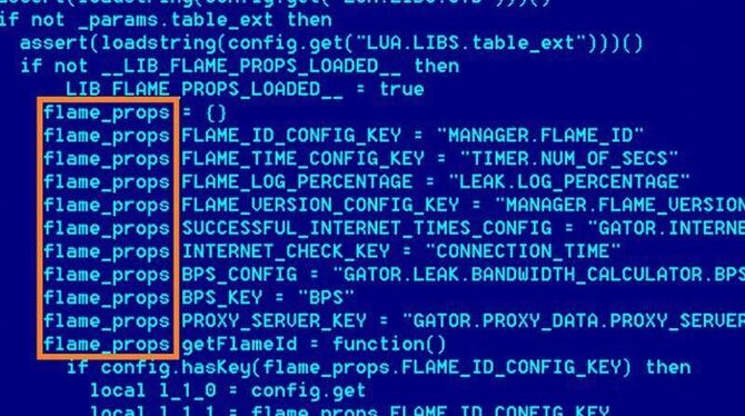 Ein Screenshot zeigt einen kleinen Ausschnitt des Quellcodes des Computer-Schädlings Flame, der vom russischen Antivirus-Unte