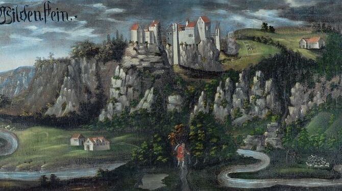 Die Burg Wildenstein der Grafen von Zimmern hoch über dem Donautal ist auf dem Gemälde von Martin Menrad im alten Zustand zu sehen. Foto: pr/Landratsamt Sigmaringen Die Burg Wildenstein der Grafen von Zimmern hoch über dem Donautal ist auf dem Gemälde von Martin Menrad im alten Zustand zu sehen. Foto: pr/Landratsamt Sigmaringen