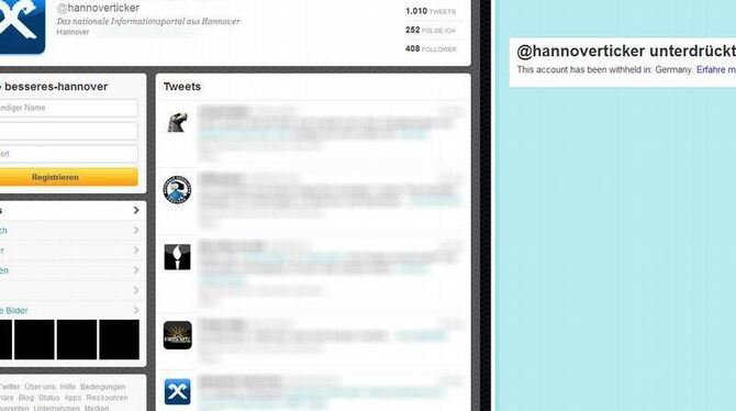 Die Kombo zeigt Screenshots des Twitter-Kontos der verbotenen Neonazi-Gruppe Besseres Hannover - in Deutschland hat der Onlin