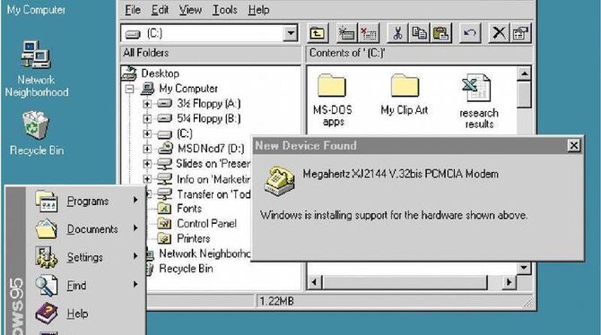 Benutzeroberfläche von Windows 95: Der Nachfolger von Windows 3.11 bescherte Microsoft den endgültigen Durchbruch. Foto: Micr