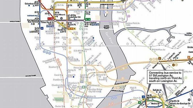 Ein Ausschnitt aus einer speziellen Sandy-Subway-Map zeigt die Einschränkungen im U-Bahnverkehr der Millionenmetropole. Foto: