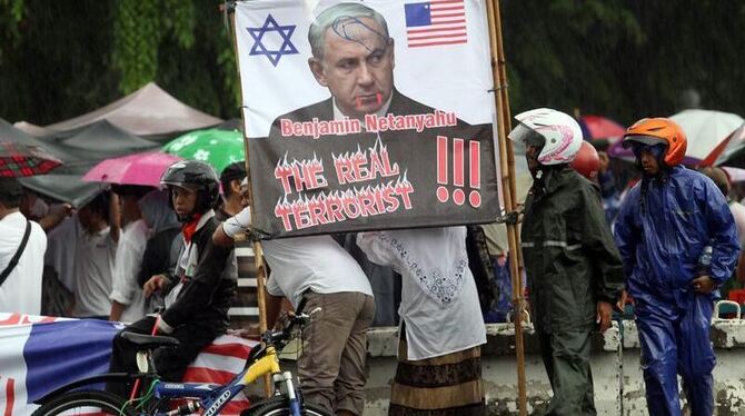 Anti-israelische Demonstration vor der US-Botschaft in Jakarta, der Hauptstadt von Indonesien. Foto: Adi Weda