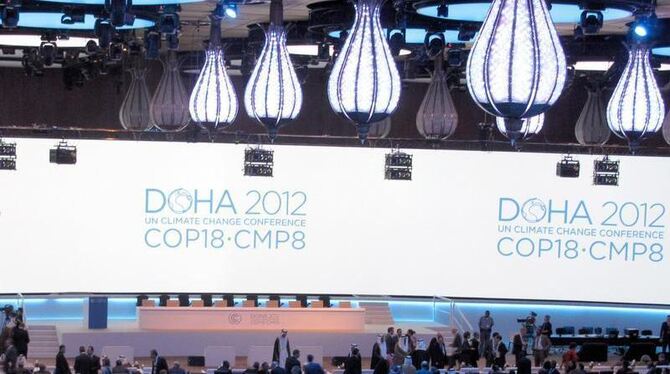 Blick ins Konferenzzentrum des Klimagipfels in Doha. Mit Mühe und Not wurde ein Scheitern der Konferenz abgewendet. Foto: Den