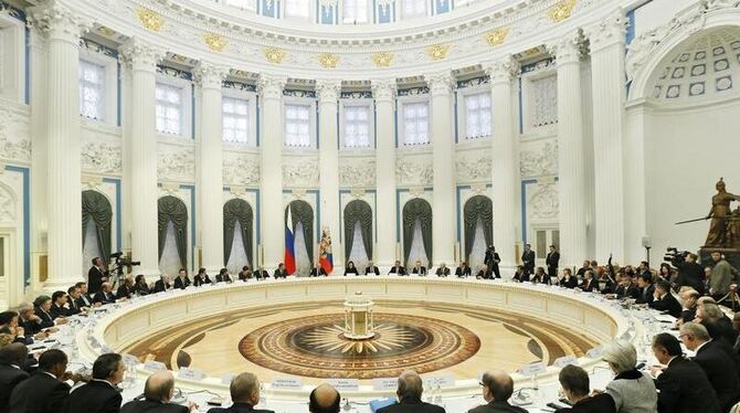 Blick auf eine Sitzung des G20-Treffens in der russischen Hauptstadt Moskau. Foto: Yuri Kochetkov