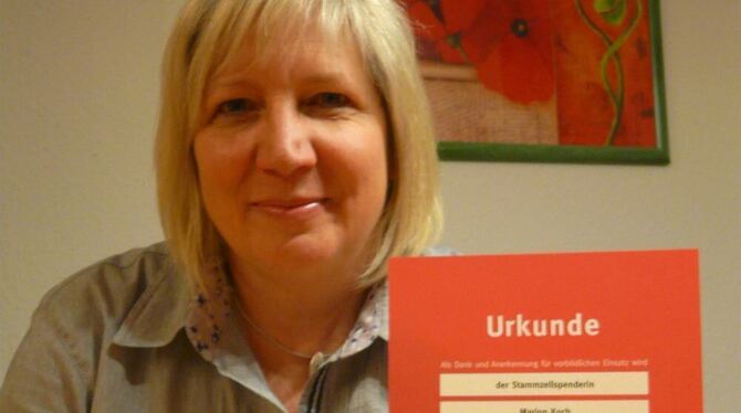 Die Reutlingerin Marion Koch hat 2008 mit ihrer Stammzellenspende einer gleichaltrigen an Leukämie erkrankten Holländerin geholf