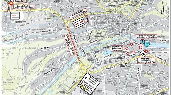 Zum Start der Arbeiten am Montag wird es Probleme geben, vermutet OB Boris Palmer. Statt täglich 39 000 Fahrzeuge werden während