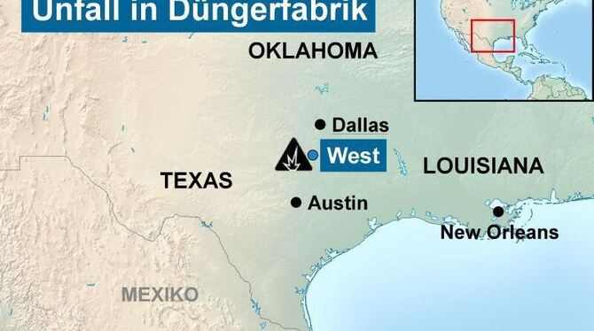 In einer texanischen Fabrik ist ein Düngertank explodiert. Karte: Stepmap.de Foto:
