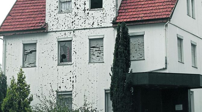 Von Hagelkörnern wie durchlöchert. Die Fassade eines beschädigten Hauses in Gomaringen. GEA-ARCHIVFOTO: HAM Von Hagelkörnern wie durchlöchert. Die Fassade eines beschädigten Hauses in Gomaringen. GEA-ARCHIVFOTO: HAM