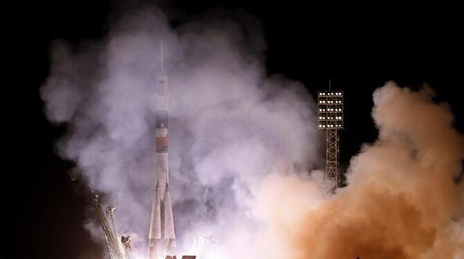 Die Raumkapsel mit Oleg Kotow, Sergej Rjasanski und Michael Hopkins hatte in der Nacht vom Weltraumbahnhof Baikonur abgehoben