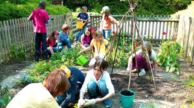 So könnte es aussehen: die Viertklässler der Garten-AG an der Reutlinger Hohbuchschule in ihrem Garten. ARCHIVFOTO: LENZ