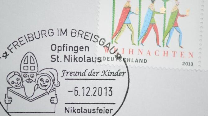 Der St.Nikolaus-Poststempel ist im Sonderpostamt in Freiburg-Opfingen-St. Nikolaus zu sehen: Das Sonderpostamt öffnet nur am