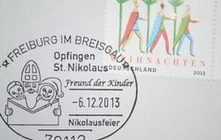 Der St.Nikolaus-Poststempel ist im Sonderpostamt in Freiburg-Opfingen-St. Nikolaus zu sehen: Das Sonderpostamt öffnet nur am 