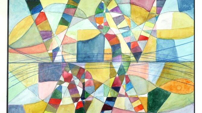 Spiegelungen, gebrochene Symmetrien, kubistisches Kalkül: eines der wunderbar farbstarken Aquarelle aus Winand Victors neuer Rei Spiegelungen, gebrochene Symmetrien, kubistisches Kalkül: eines der wunderbar farbstarken Aquarelle aus Winand Victors neuer Rei