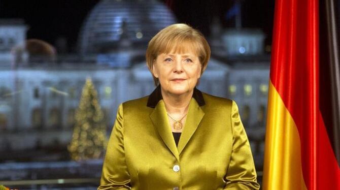 Bundeskanzlerin Angela Merkel während ihrer Neujahrsansprache im Bundeskanzleramt in Berlin. Foto: David Gannon