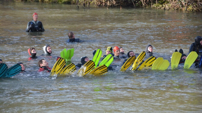 Neckarschwimmer am Dreikönigstag in Tübingen. FOTO: MEYER