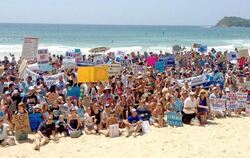 Menschen protestieren in Sydney gegen die Jagd auf Haie. Foto: Benny-Morrison