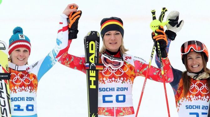 Maria Höfl-Riesch gewinnt eine Goldmedaille. FOTO: DPA