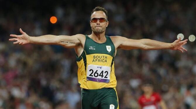 Oscar Pistorius läuft während der Paralympics 2012 zu Gold. Foto: Tal Cohen