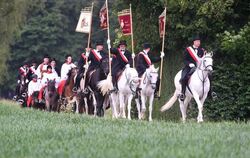 Eine Gruppe von Reitern aus Otterswang beim  traditionellen Blutritt in Weingarten. Die Prozession findet jedes Jahr zu Ehren de