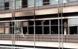 Brandspuren an der Fassade der Universitätsgebäude in Vaihingen.