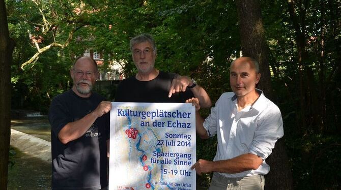 Sie haben an der Organisation des »Kulturgeplätschers an der Echaz« maßgeblich mitgewirkt (von links): Klaus Tross (Freunde der