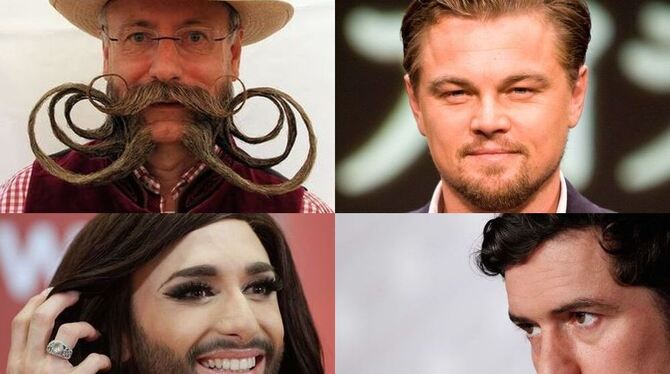 Stylishe Bärte (von links oben): Der viermalige Bartweltmeister Jürgen Burkhardt trägt einen imposanten kaiserlichen Backenbart.