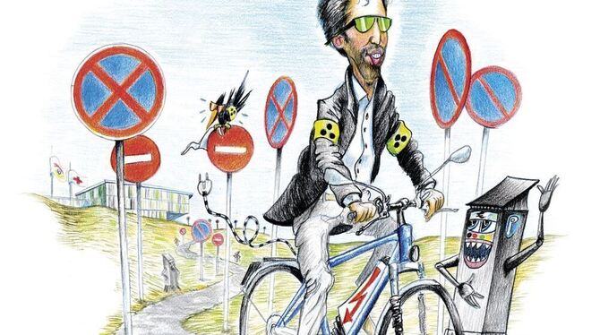 Ist Oberbürgermeister Boris Palmer blind für die Parkplatznot auf dem Schnarrenberg? Karikatur eines Mitglieds der Bürgerinitiat