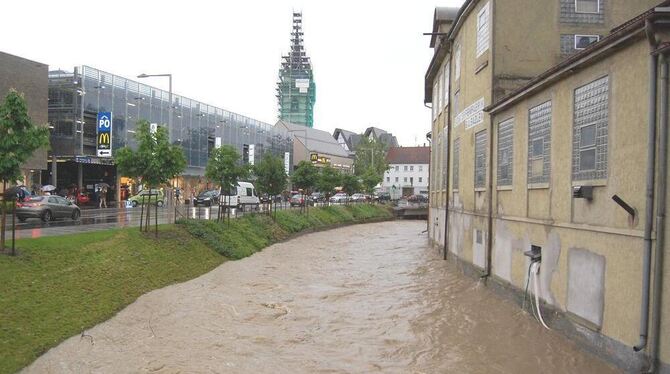 Die Kernstadt Metzingen kam beim Hochwasser Anfang Juni 2013 vergleichsweise glimpflich davon. Dazu beigetragen haben Abflachung